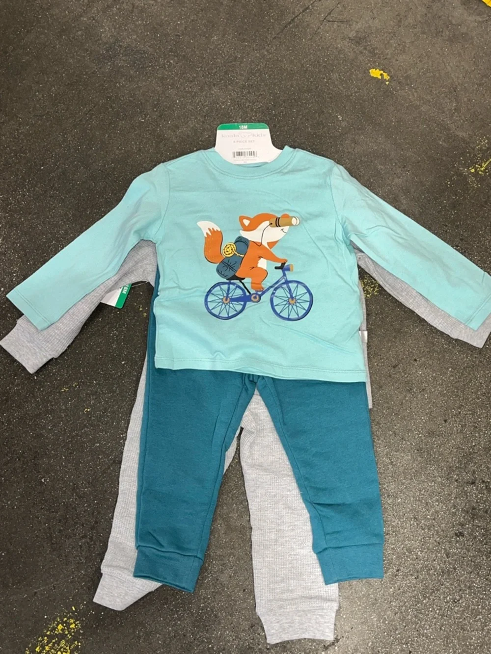 Carter's Gray Fox Two-Piece Set with Aqua Layer